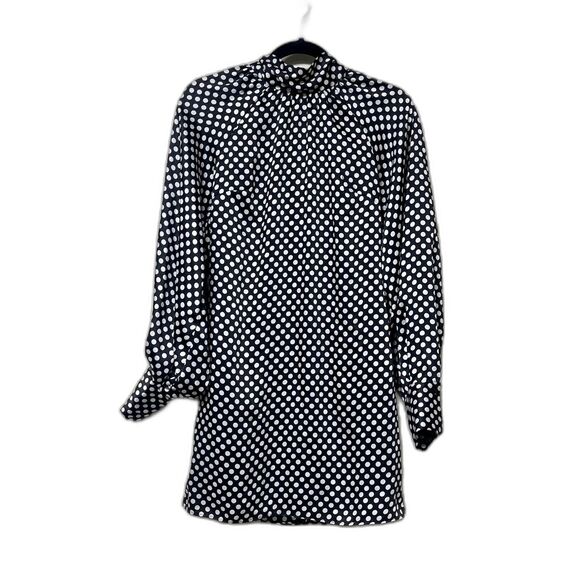 ZARA Dress Black With White Polka Dots, Neck Tie, Full Sleeves, Sz S - Picture 1 of 11